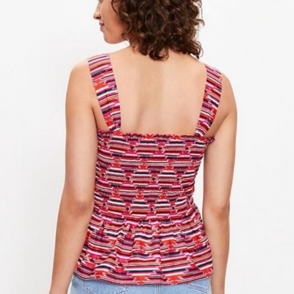LOFT SIZE S Ikat Smocked Peplum Cami Plum Kiss NWT - Picture 2 of 6